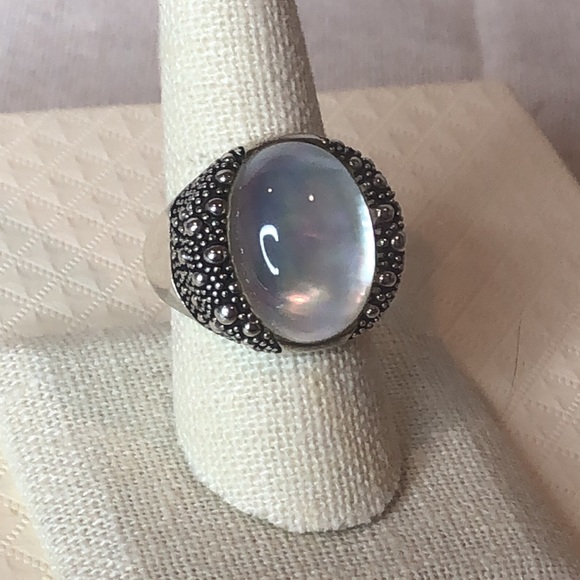 MICHAEL DAWKINS Starry Night Sterling Silver Mother of Pearl Doublet Ring 8-3/4 - Picture 10 of 14